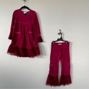 Naartjie Kids Girls S/M 4/5 Years maroon dress & Leggings Outfit Set
